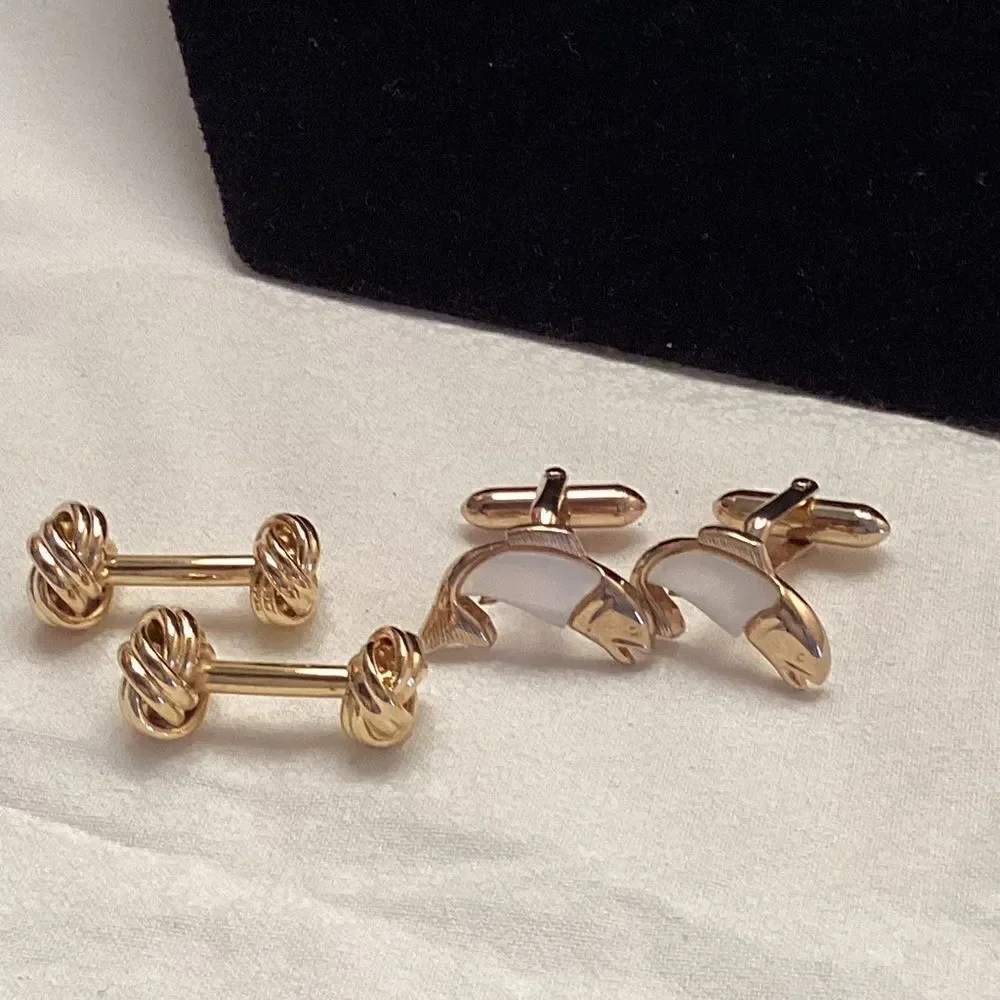 Set of 2 Pair of Cuff Links Goldtone